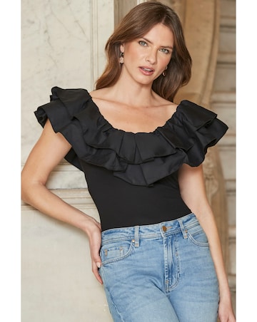 Sosandar Woven Ruffle Jersey Top