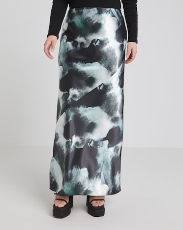 Tie Dye Stretch Satin Fluted Maxi Skirt