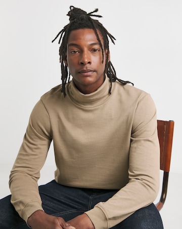 Long Sleeve Jersey Roll Neck Long Length- Taupe
