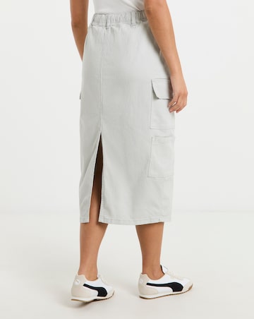 Light Grey Double Pocket Cargo Midi Skirt