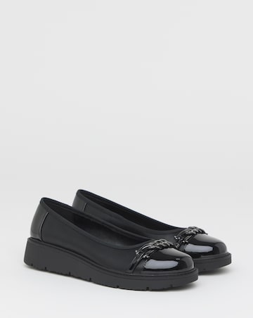 Heavenly Soles Soliel Low Wedge Ballerinas With Snaffle Trim - Wide Fit (E)