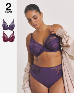 Pretty Secrets (2 Pack) New Ella Full Cup Wired Bras (C-J) Fig/Cherry