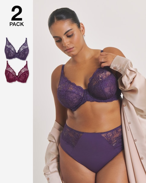 Pretty Secrets (2 Pack) New Ella Full Cup Wired Bras (C-J) Fig/Cherry