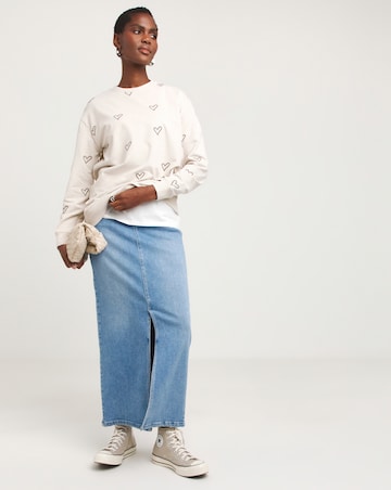 Oatmeal Heart Embroidered Longline Sweatshirt