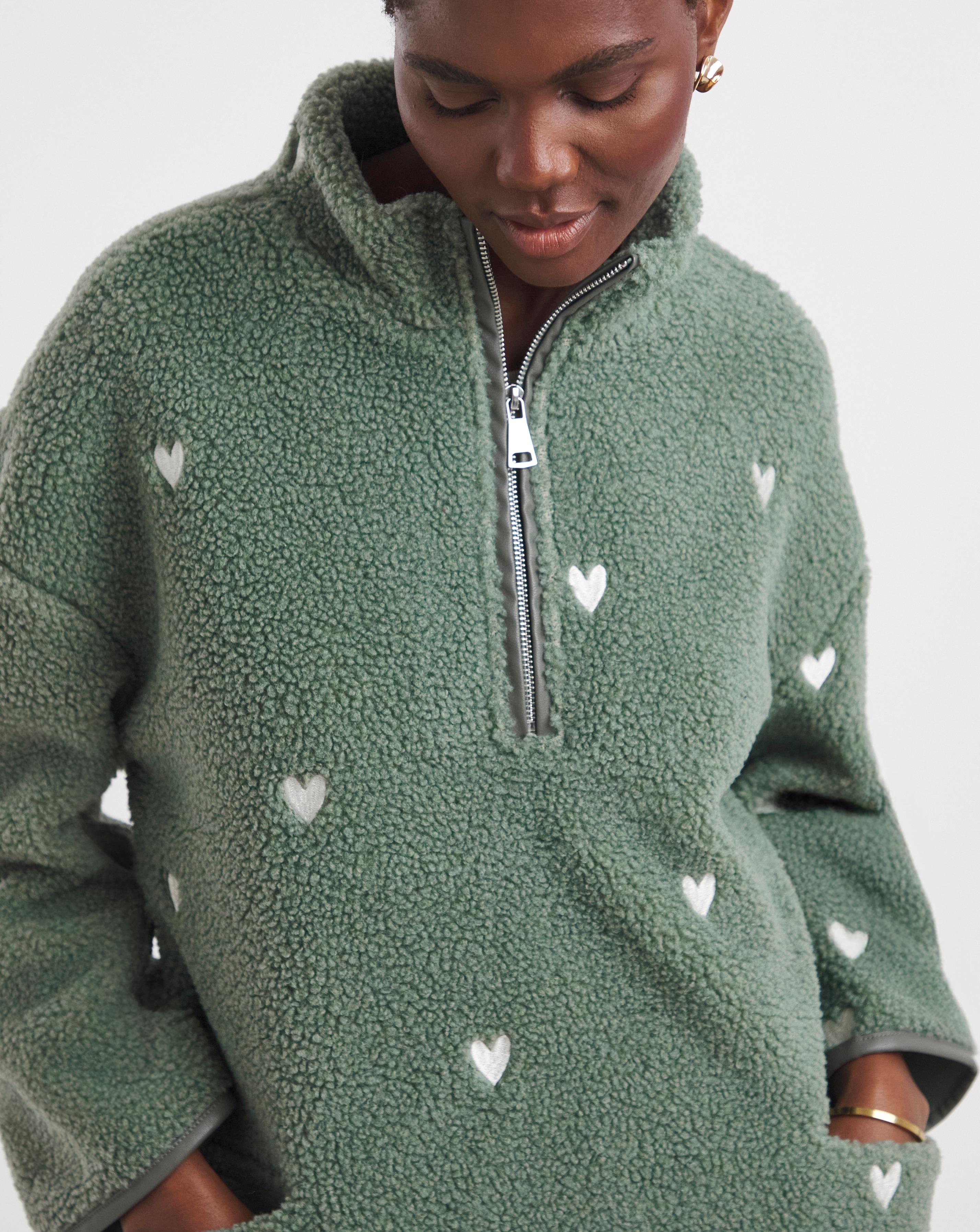 Embroidered Borg Longline Quarter Zip | Ambrose Wilson