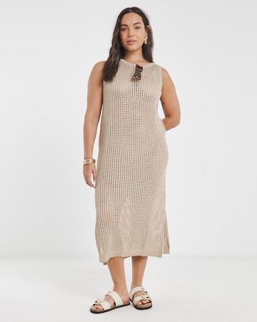 Simply Be Gold Metallic Hole Knit Crochet Midaxi Dress
