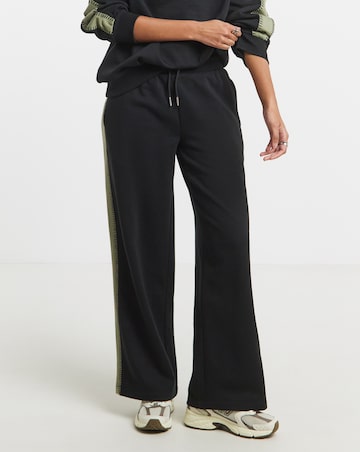 Black & Khaki Whipstitch Wide Leg Joggers