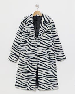 Longline Zebra Print Faux Fur Coat