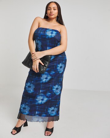 Simply Be Blue Printed Mesh Bandeau Maxi Dress