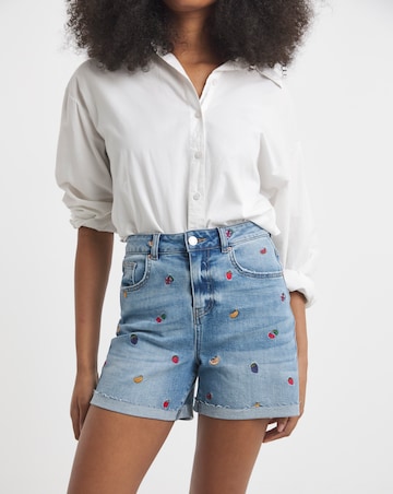 Simply Be Fruit Salad Embroidered Roll Hem Mom Short