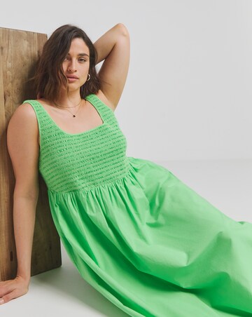 Simply Be Apple Green Shirred Poplin Midi Sundress