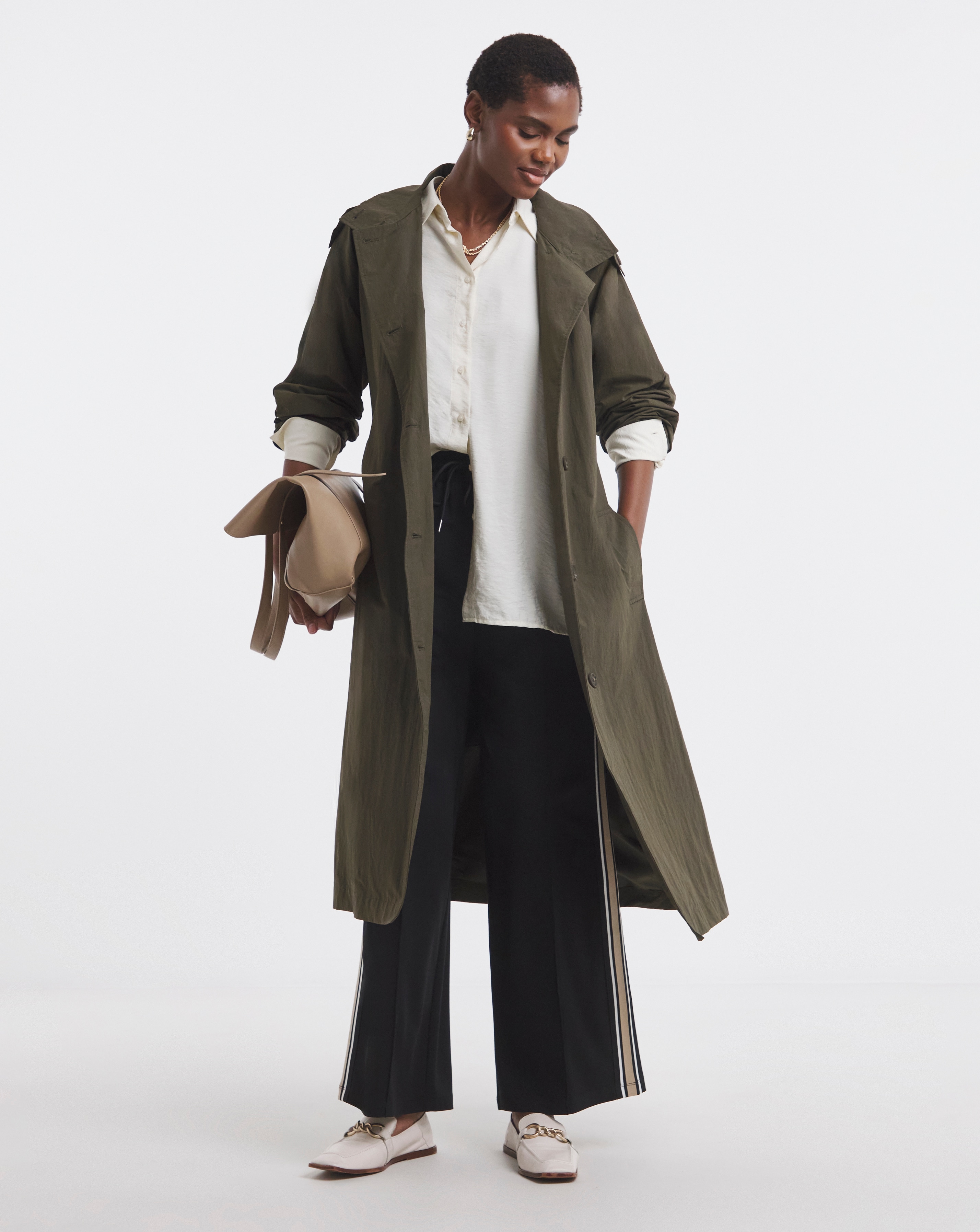 Khaki Funnel Neck Trench Coat | Ambrose Wilson