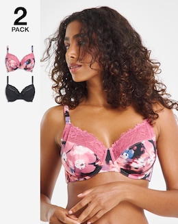 Pretty Secrets (2 Pack) Adrianne Full Cup Wired Bras Floral/Black