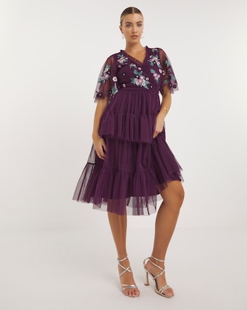 Maya Deluxe Floral Embroidered Ruffle Tiered Midi Dress
