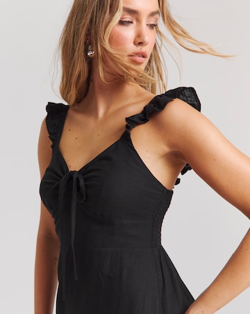 Simply Be Black Tie Front Linen Blend Midaxi Slip Dress