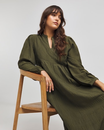 Native Youth Tonal Stripe Smock Maxi Dress With Oversized Pockets