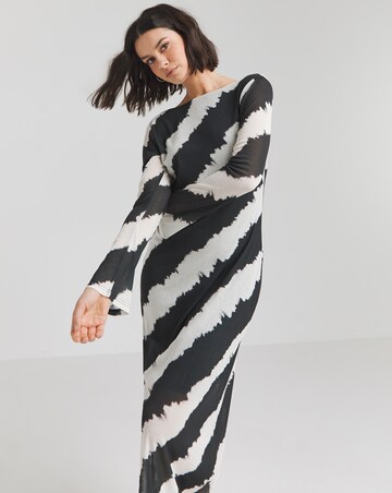 Simply Be Mono Stripe Mesh Scoop Back Column Maxi Dress