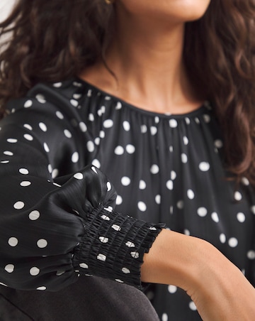 Mono Print Raglan Sleeve Satin Top