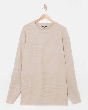 Stone Grid Textured Knitted Crew Neck Jumper