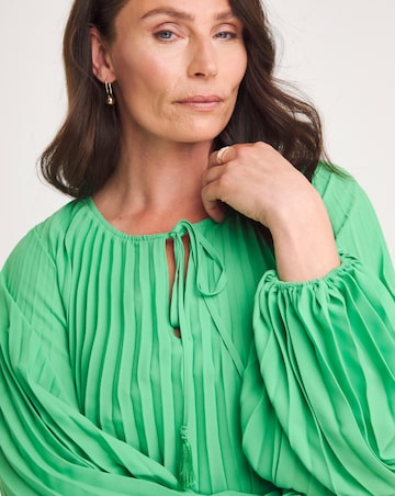 Joanna Hope Pleated Keyhole Blouse