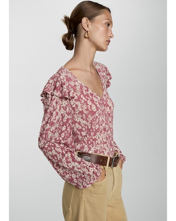 Mango Floral Shoulder Ruffle Top