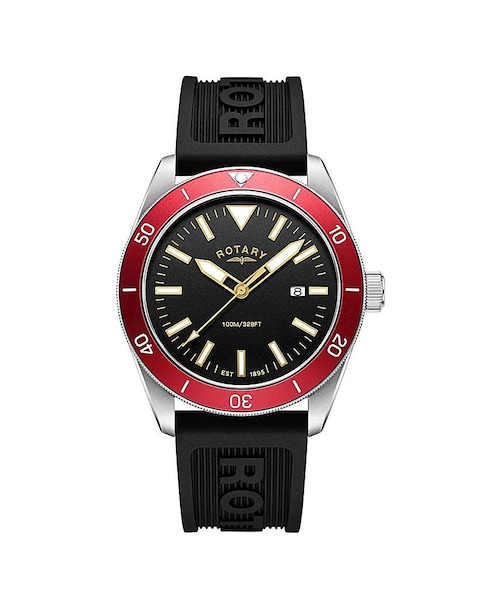 Rotary Men Black Silicone Strap Watch
