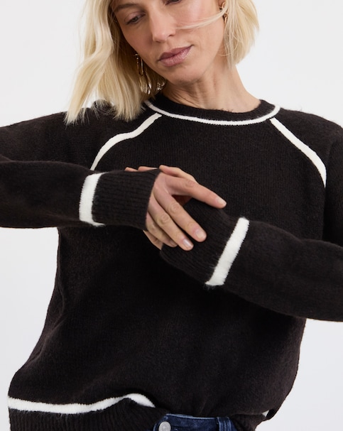 Contrast Crew Neck Knitted Jumper