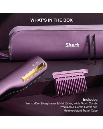 Shark SilkiPro Straight Hair Straightener + Dryer in One Tool HT401UKPU Purple