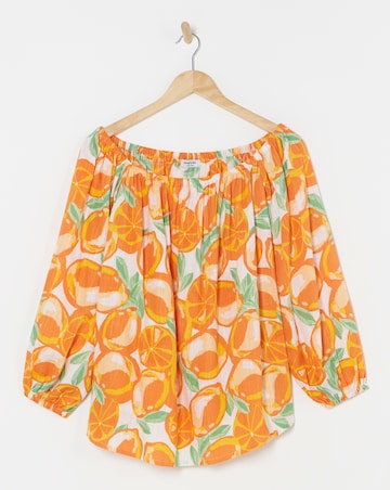 Simply Be Orange Print Linen Bardot Top
