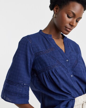 Pure Cotton Dobby Trim Short Sleeve Blouse