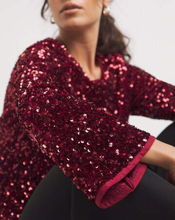 Red Slash Neck Velvet Sequin Top