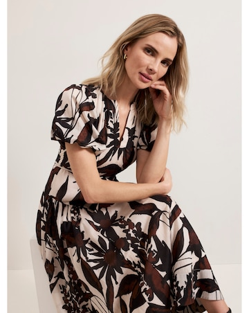 Phase Eight Zarah Printed Puff Sleeve V Neck Midi Dress