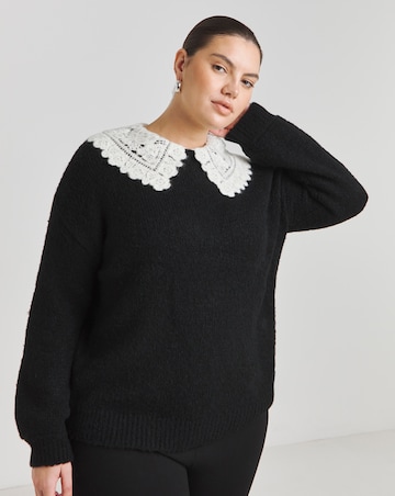 Simply Be Black Collar Detail Jumper