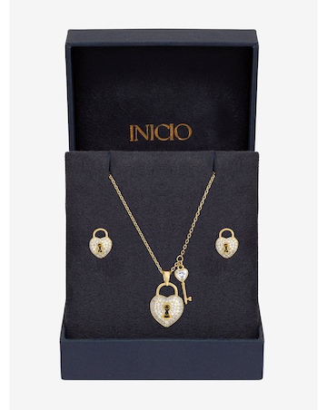 Inicio Gold Plated Padlock Heart Set - Gift Box