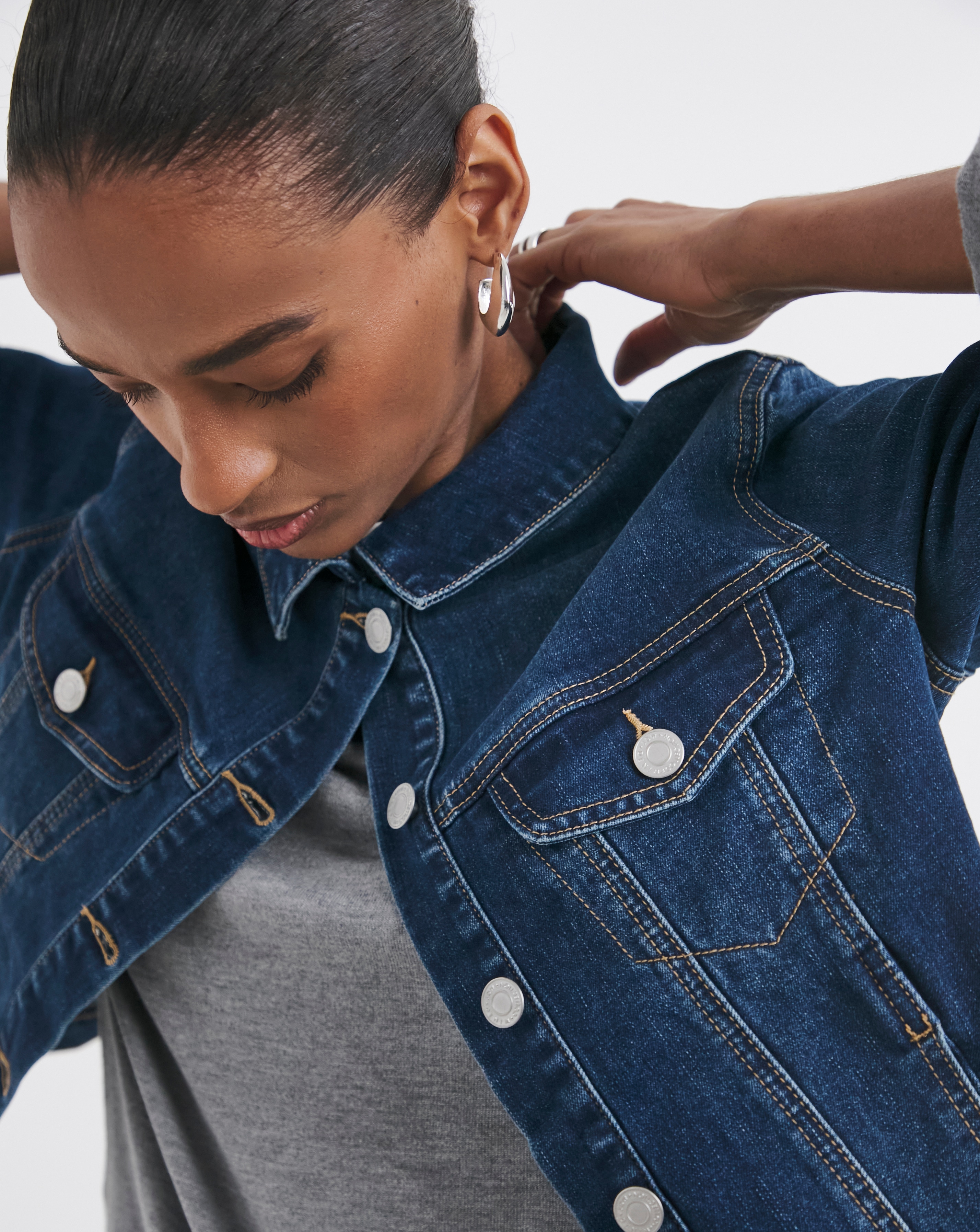 Mid Blue Ultimate Stretch Denim Jacket | Ambrose Wilson