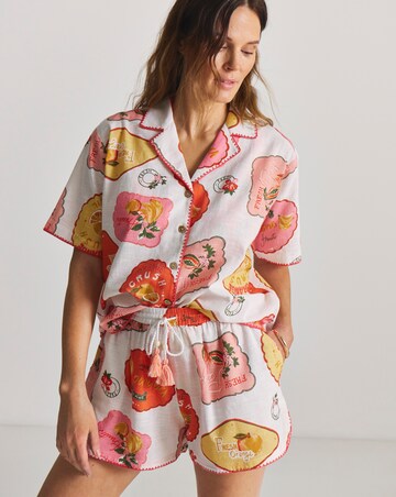 Figleaves Sticker Print Beach Shirt and Short Co-Ord Set