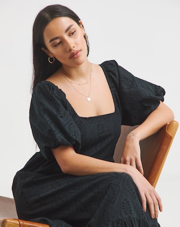 Black Square Neck Broderie Maxi Dress