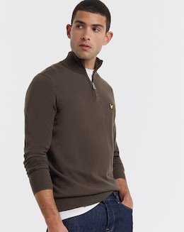 Lyle &amp; Scott Cotton Merino 1/4 Zip Jumper - Espresso