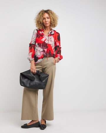 Red Print Long Sleeve Pleated Collar Blouse
