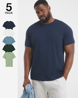 5 Pack Multi Crew Neck T-shirts Long Length
