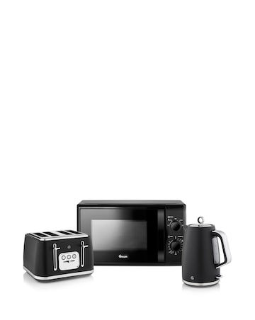 Swan Serenity Kettle, 4 Slice Toaster & Microwave Bundle Black