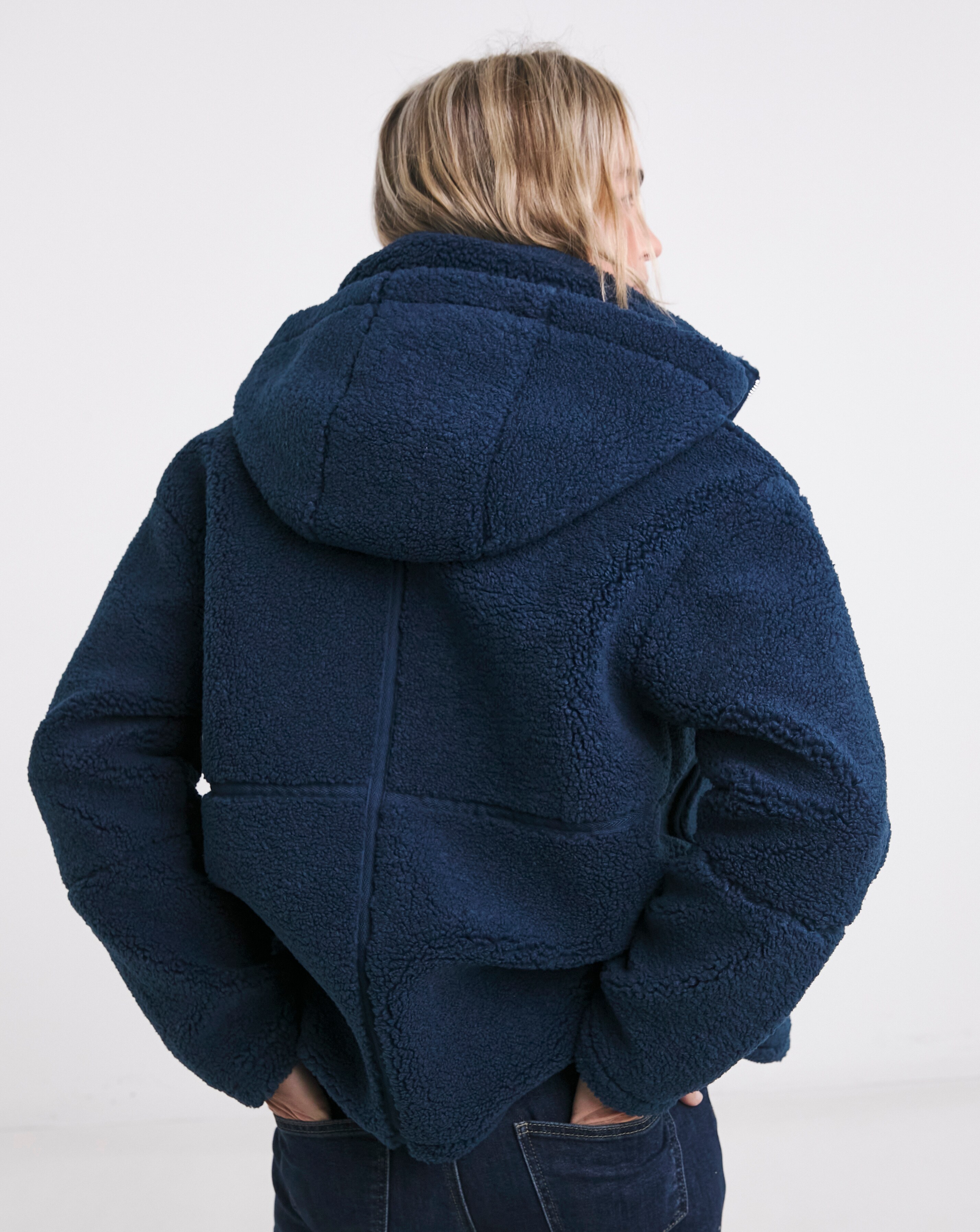 Navy Short Lined Borg Jacket | Ambrose Wilson