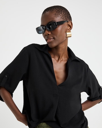 Textured Fabric Collar Utility Tunic Top