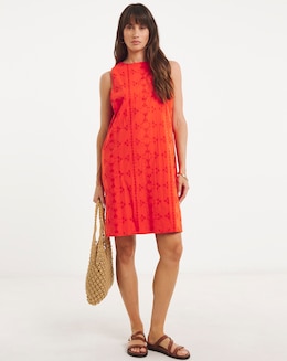 Pure Cotton Broderie Sleeveless Shift Dress