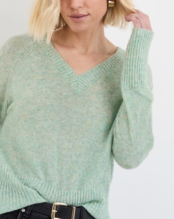 Green Fine Knit V Neck Jumper
