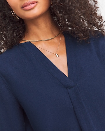 Womens Brushed Cotton V Neck Long Sleeve Blouse - Navy