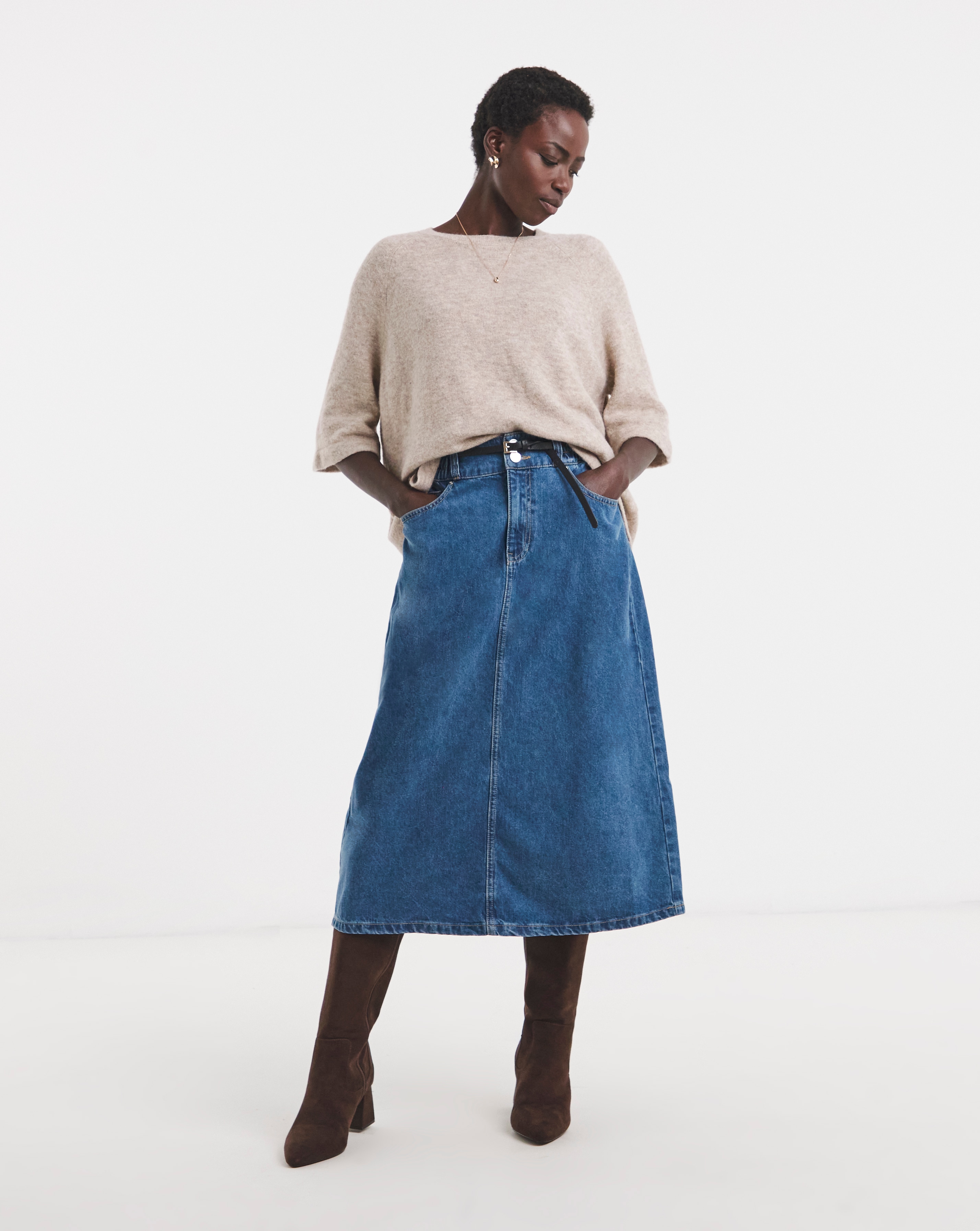 Julipa Printed Denim Midi Skirt | Ambrose Wilson