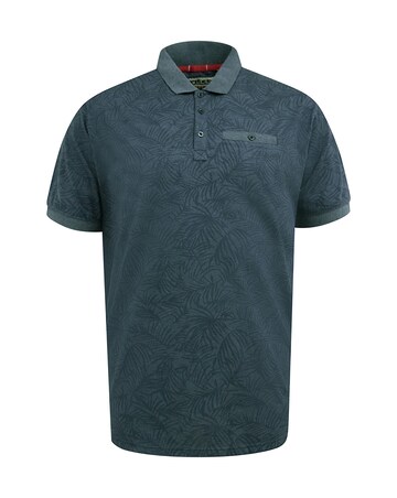 D555 Big And Tall Uttoxter Allover Printed Leaf Print Short Sleeve Polo - Navy