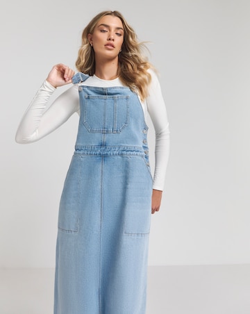 Simply Be Light Wash Dungaree Denim Maxi Dress