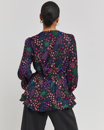 Star Jacquard Wrap Blouse with Frill Cuffs